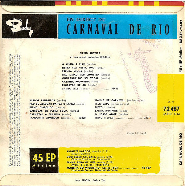 Various : En Direct Du Carnaval De Rio (7", EP)