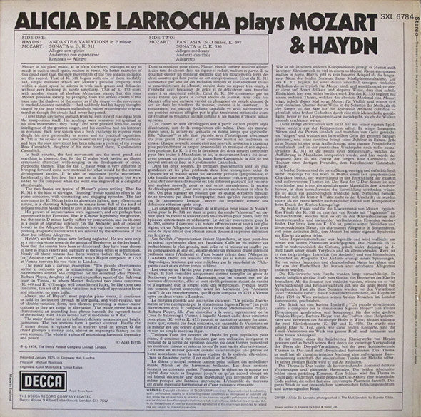 Alicia De Larrocha Plays Wolfgang Amadeus Mozart & Joseph Haydn : Alicia De Larrocha Plays Mozart & Haydn (LP)