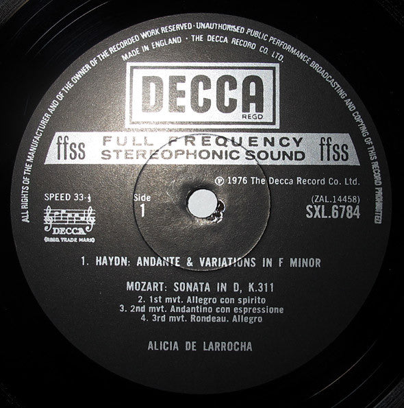 Alicia De Larrocha Plays Wolfgang Amadeus Mozart & Joseph Haydn : Alicia De Larrocha Plays Mozart & Haydn (LP)