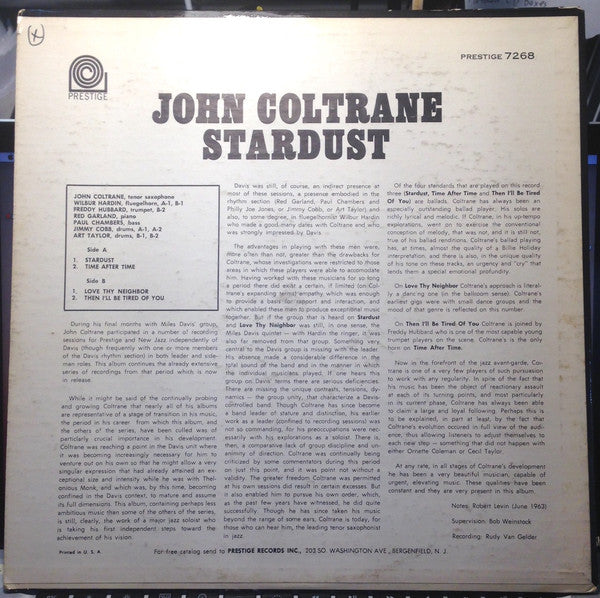 John Coltrane : Stardust (LP, Album, Mono)
