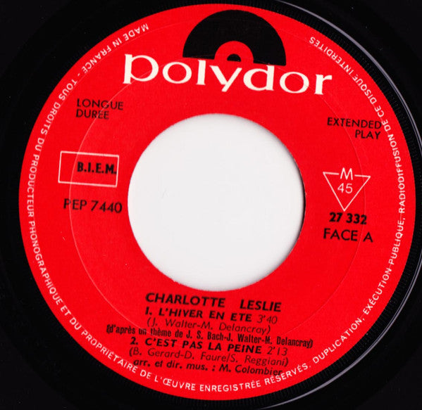 Charlotte Leslie : L'Ennui En Robe Dorée / L'Hiver En Été (7", EP)