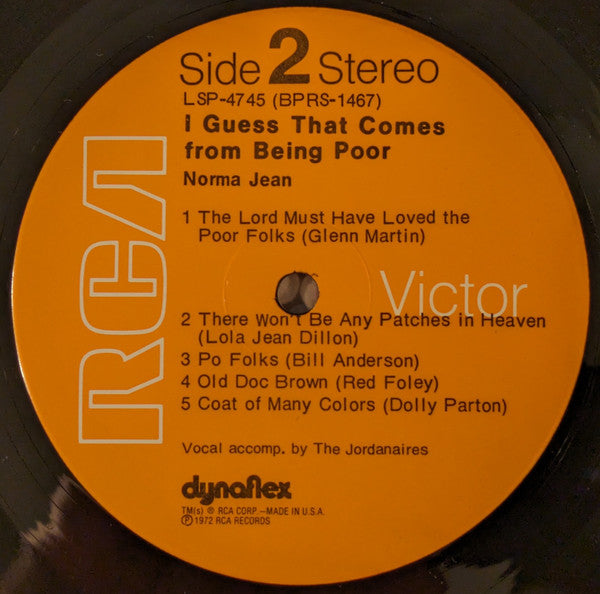 Norma Jean (2) : I Guess That Comes From Being Poor (LP, Album, Ora)