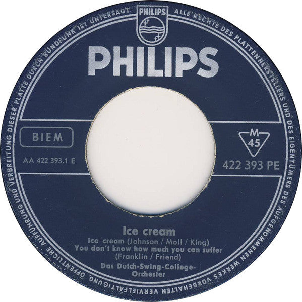 The Dutch Swing College Band : Ice Cream (7", EP, Mono)