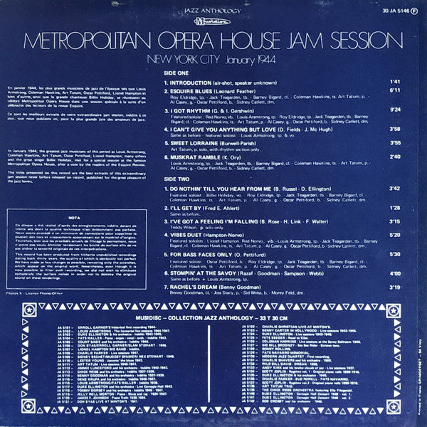 Various : Metropolitan Opera House Jam Session, New York City January 1944 (LP)