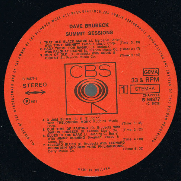 Dave Brubeck : Summit Sessions (LP)