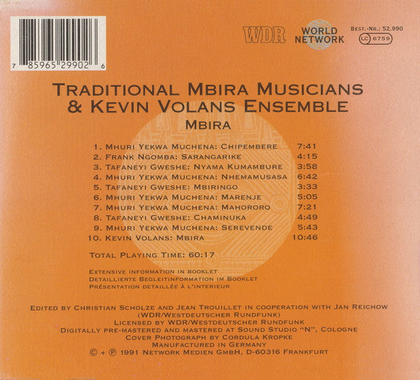 Various & Kevin Volans Ensemble : Zimbabwe: Mbira (CD, Comp, RE, RP, Sli)