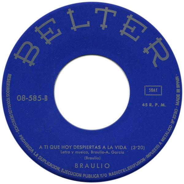 Braulio : Sobran Las Palabras (7", Single)