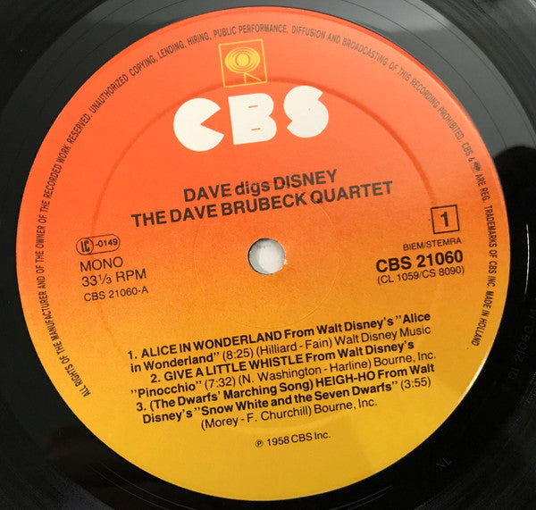 The Dave Brubeck Quartet : Dave Digs Disney (LP, Album, Mono, RE)