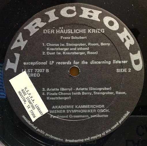 Franz Schubert - Wiener Akademie Kammerchor With Wiener Symphoniker : The Domestic War (Der Häusliche Krieg) (LP)