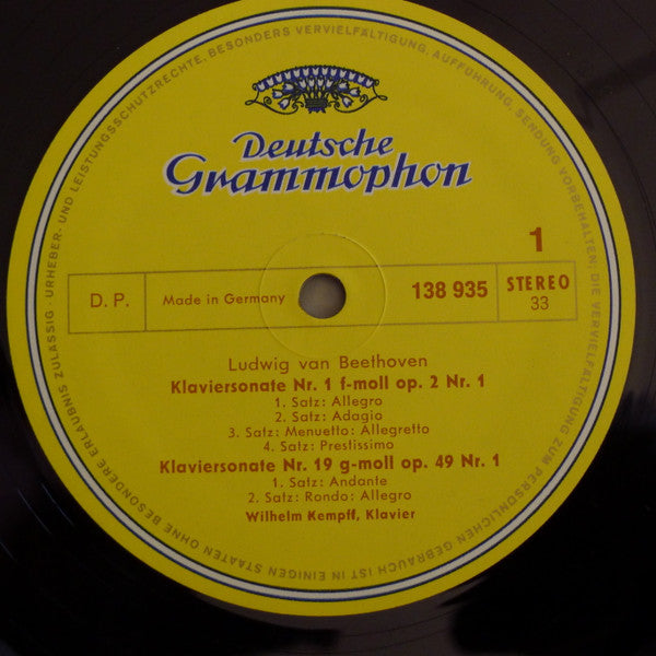 Ludwig van Beethoven, Wilhelm Kempff : Klaviersonaten Nr. 1 F-Moll · Nr 19. G-Moll · Nr. 12 As-Dur · Nr. 20 G-Dur (LP, RP)