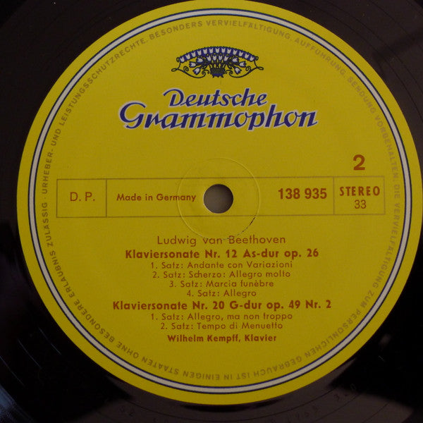 Ludwig van Beethoven, Wilhelm Kempff : Klaviersonaten Nr. 1 F-Moll · Nr 19. G-Moll · Nr. 12 As-Dur · Nr. 20 G-Dur (LP, RP)