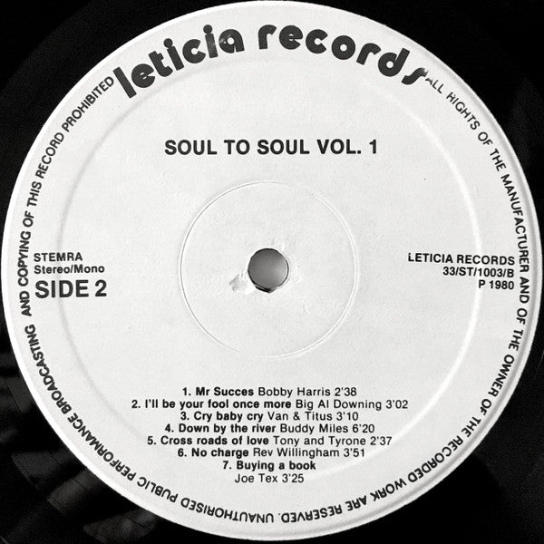 Various : Soul To Soul Vol. 1 (LP, Comp, Mono)