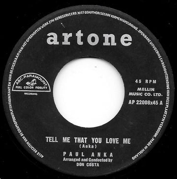 Paul Anka : Tell Me That You Love Me (7", Single, RE)