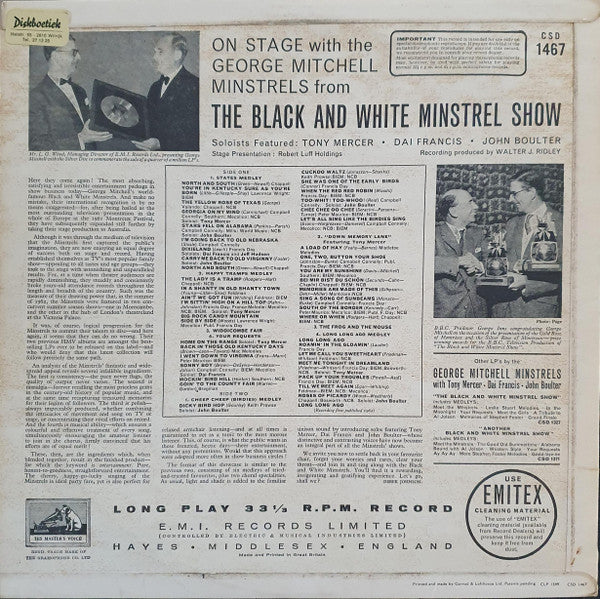 The George Mitchell Minstrels Featuring Tony Mercer, Dai Francis & John Boulter : On Stage With The George Mitchell Minstrels (LP, Album)