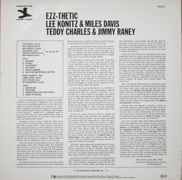 Lee Konitz & Miles Davis, Teddy Charles & Jimmy Raney : Ezz-thetic (LP, Comp, RE)