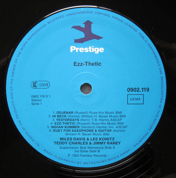 Lee Konitz & Miles Davis, Teddy Charles & Jimmy Raney : Ezz-thetic (LP, Comp, RE)