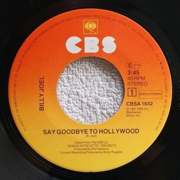 Billy Joel : Say Goodbye To Hollywood (7", Single)
