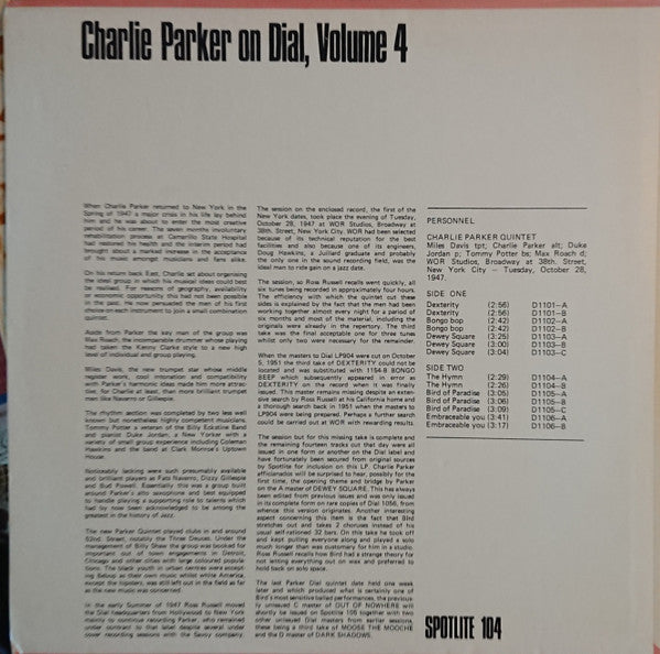 Charlie Parker : Charlie Parker On Dial Volume 4 (LP, Comp, Mono, RP)