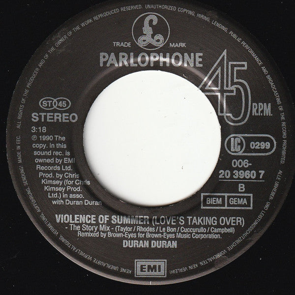 Duran Duran : Violence Of Summer (Love's Taking Over) (7", Single)