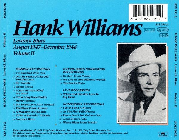 Hank Williams : Lovesick Blues : August 1947 - December 1948 ; Volume II (CD, Comp, Mono, RE)