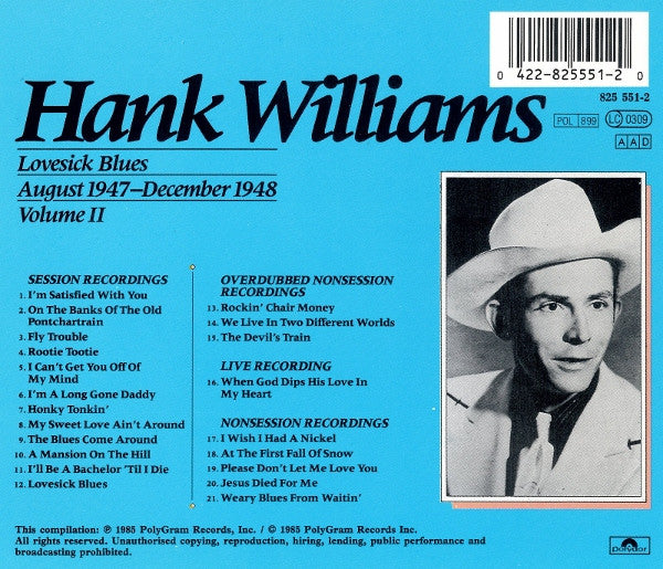 Hank Williams : Lovesick Blues : August 1947 - December 1948 ; Volume II (CD, Comp, Mono, RE)