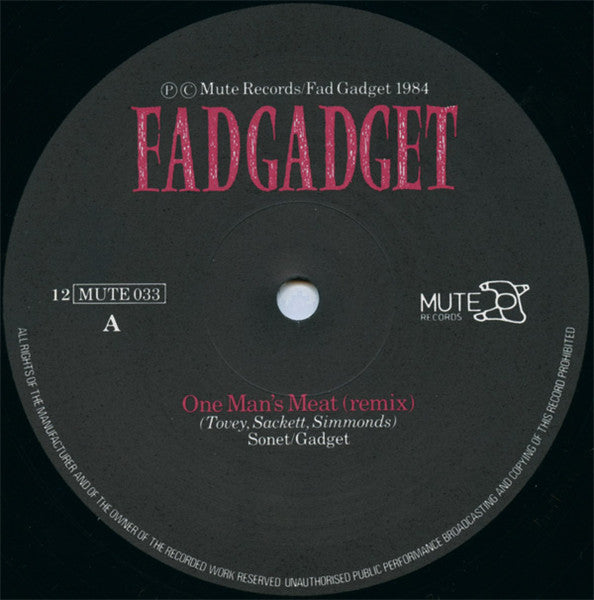 Fad Gadget : One Man's Meat (Remix) (12", Single)