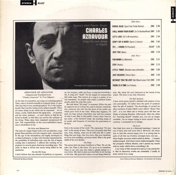 Charles Aznavour : His Love Songs In English (LP)