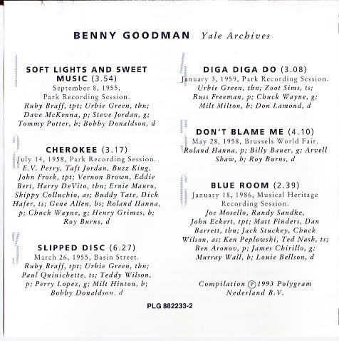 Benny Goodman : Yale Archives (CD)