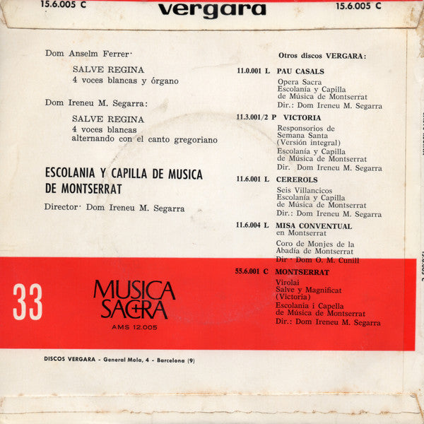 Escolania & Capella De Música Montserrat : Salve Regina (7", Single)