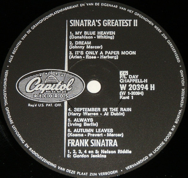 Frank Sinatra : Sinatra's Greatest - 2 (LP, Comp, Mono)