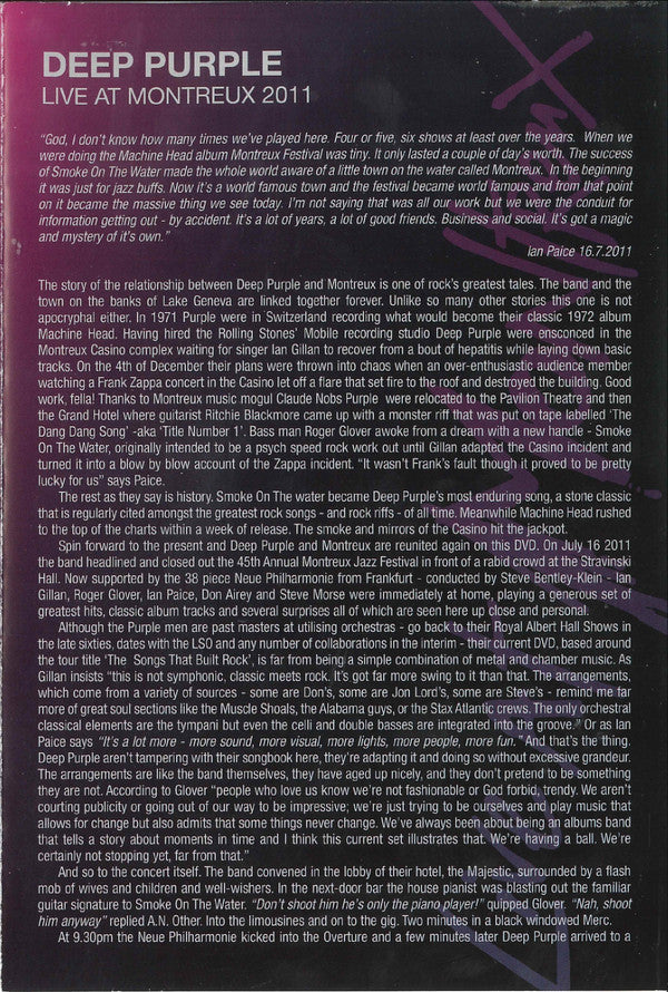 Deep Purple With Die Neue Philharmonie Frankfurt : Live At Montreux 2011 (DVD-V, Album, Multichannel, NTSC)