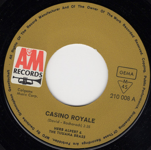 Herb Alpert & The Tijuana Brass : Casino Royale / The Wall Street Rag (7")