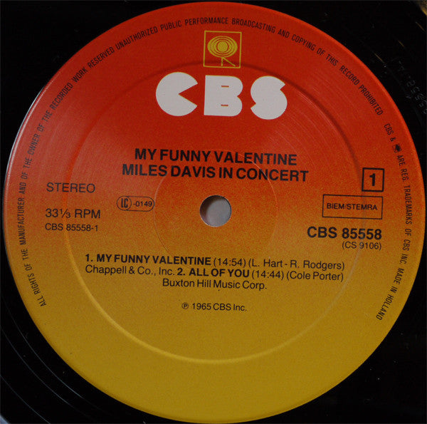 Miles Davis : My Funny Valentine - Miles Davis In Concert (LP, Album, RE)