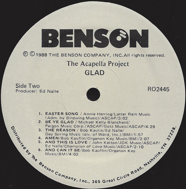 Glad (3) : The Acapella Project (LP, Album)