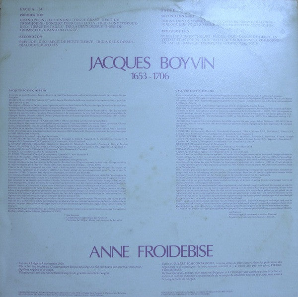 Jacques Boyvin - Anne Froidebise : 1er Livre D'Orgue Volume 1 (LP)