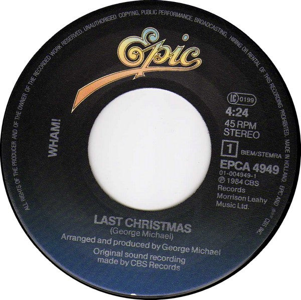 Wham! : Last Christmas (7", Single, Bla)