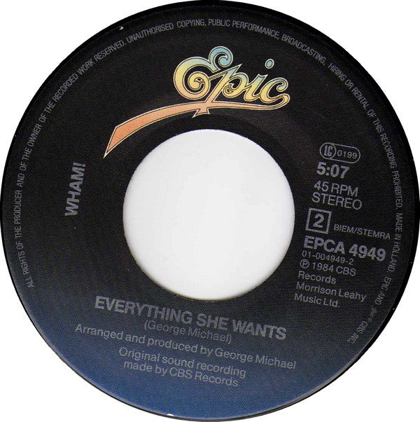 Wham! : Last Christmas (7", Single, Bla)