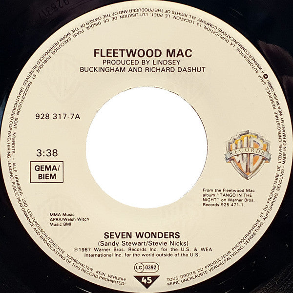 Fleetwood Mac : Seven Wonders (7", Single)