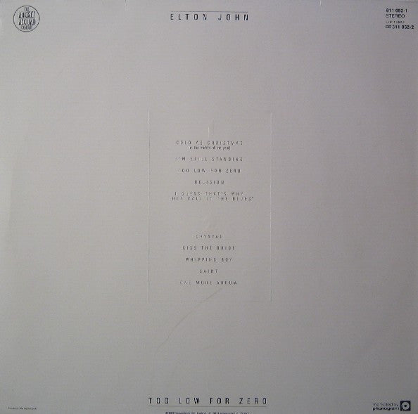 Elton John : Too Low For Zero (LP, Album)