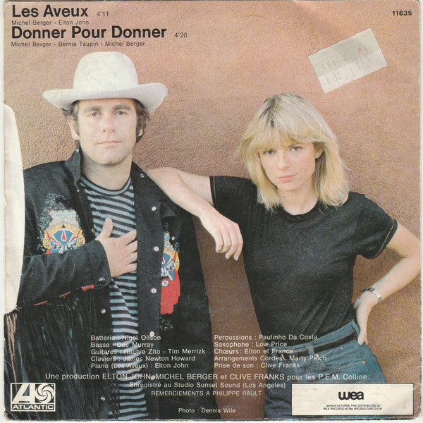 Elton John & France Gall : Les Aveux / Donner Pour Donner (7", Single)