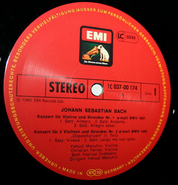 Johann Sebastian Bach, Yehudi Menuhin : Violinkonzerte Nr. 1-3 (LP, Album)