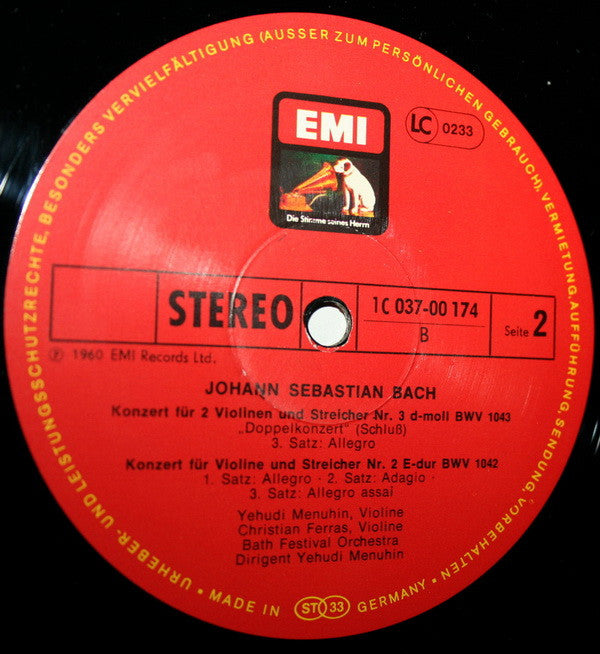 Johann Sebastian Bach, Yehudi Menuhin : Violinkonzerte Nr. 1-3 (LP, Album)