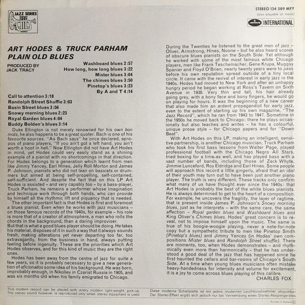 Art Hodes & Truck Parham : Plain Old Blues (LP, Album, RE)