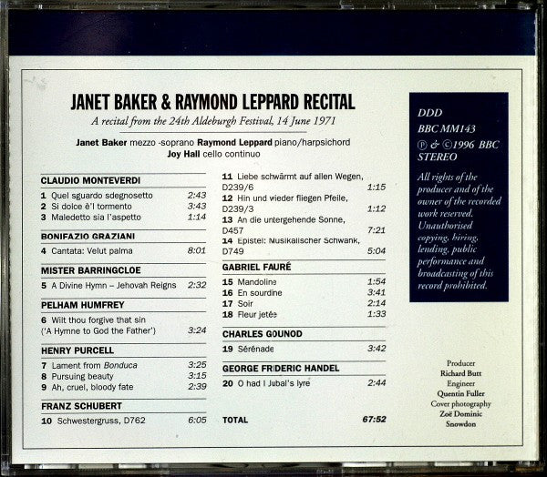 Janet Baker, Raymond Leppard : A Recital From The Aldeburgh Festival, 1971 (CD, Album)