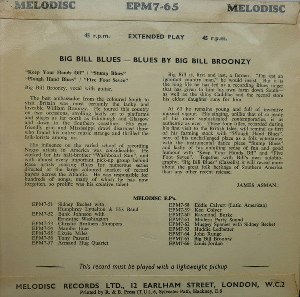 Big Bill Broonzy : Big Bill Blues (7", EP)