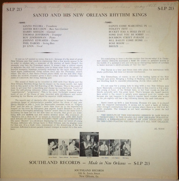 Santo Pecora And His New Orleans Rhythm Kings : Santo And His New Orleans Rhythm Kings (LP)