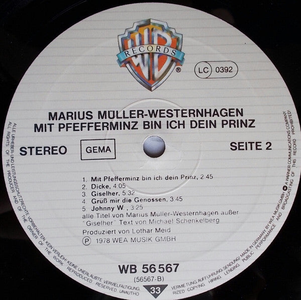 Marius Müller-Westernhagen : Mit Pfefferminz Bin Ich Dein Prinz (LP, Album)