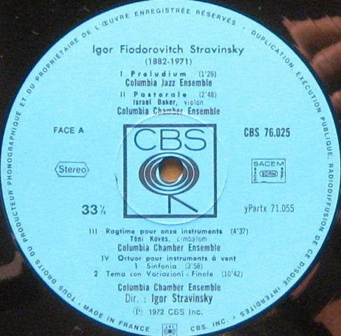 Igor Stravinsky Dirige Igor Stravinsky : Jazz : Preludium, Pastorale, Ragtime, Octuor, Tango, Concertino, Ebony-Concerto (LP)