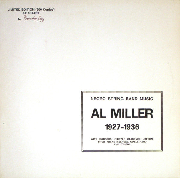 Al Miller (2) : Negro String Band Music 1927-1936 (LP, Comp, Mono, Ltd)