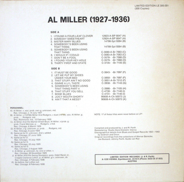 Al Miller (2) : Negro String Band Music 1927-1936 (LP, Comp, Mono, Ltd)